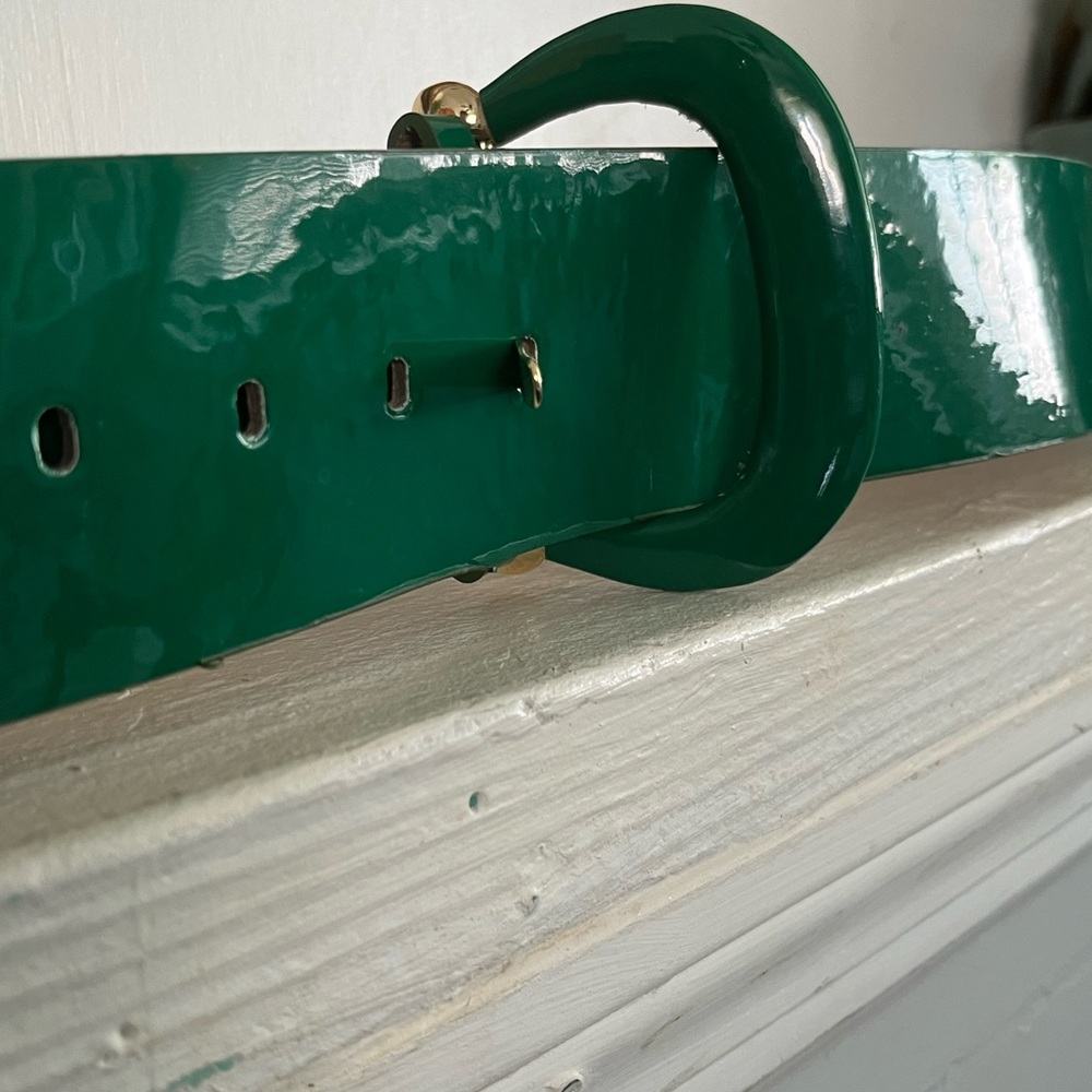 Green Patent Leather Belt with Gold Buckle